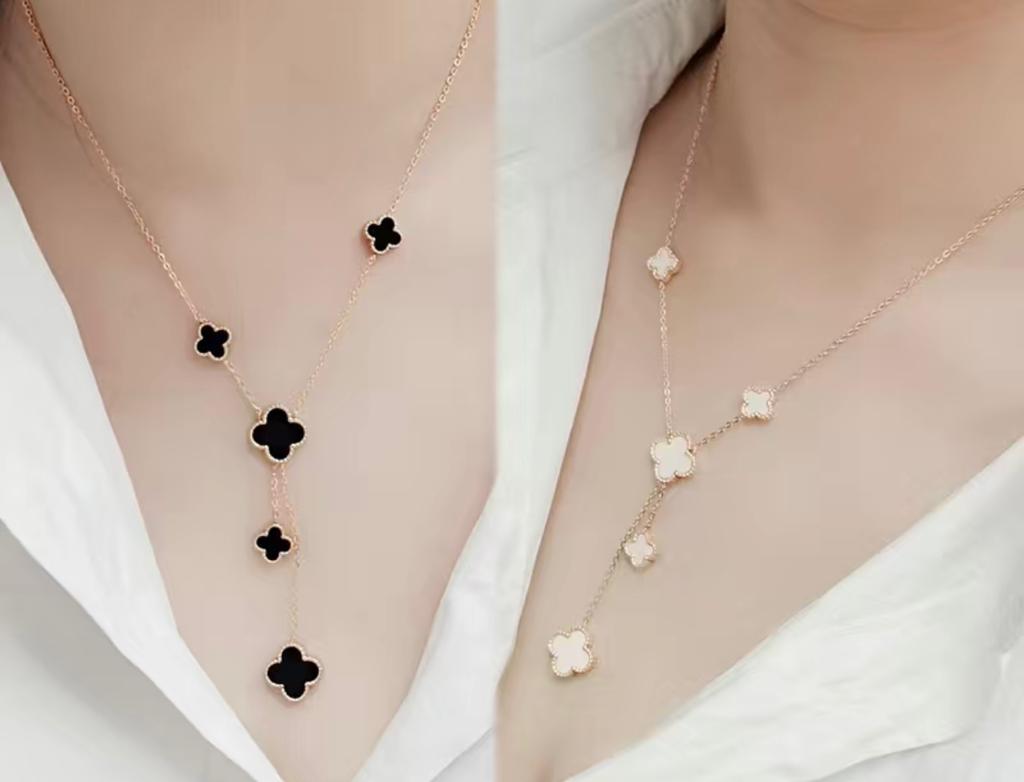 Double Sided Four Leaf Clover Necklace