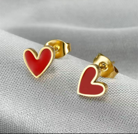 Red Heart Stud Earrings