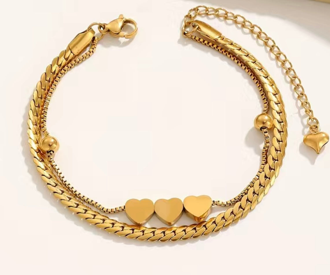 Triple Heart Layered Bracelet